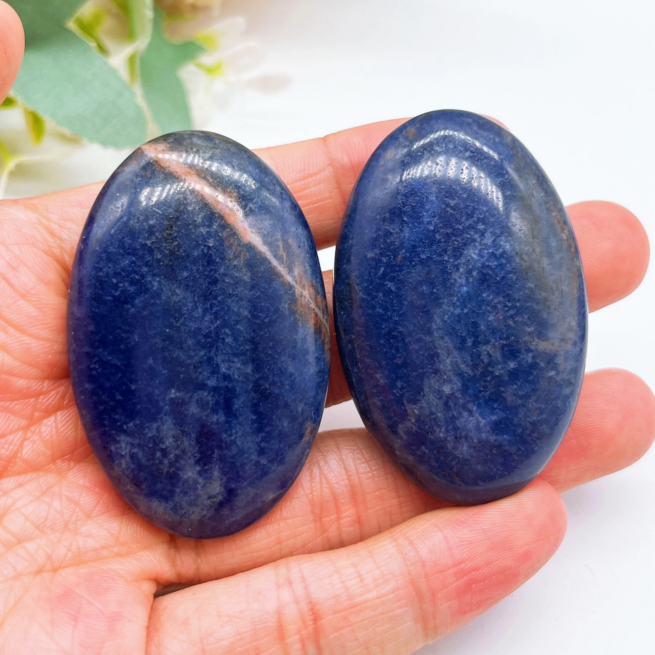 Natural Blue Sodalite Pocket Palm Crystal Stone Thumb Toy Hot Compress Crafts Healing Health Family message tool Home Decor