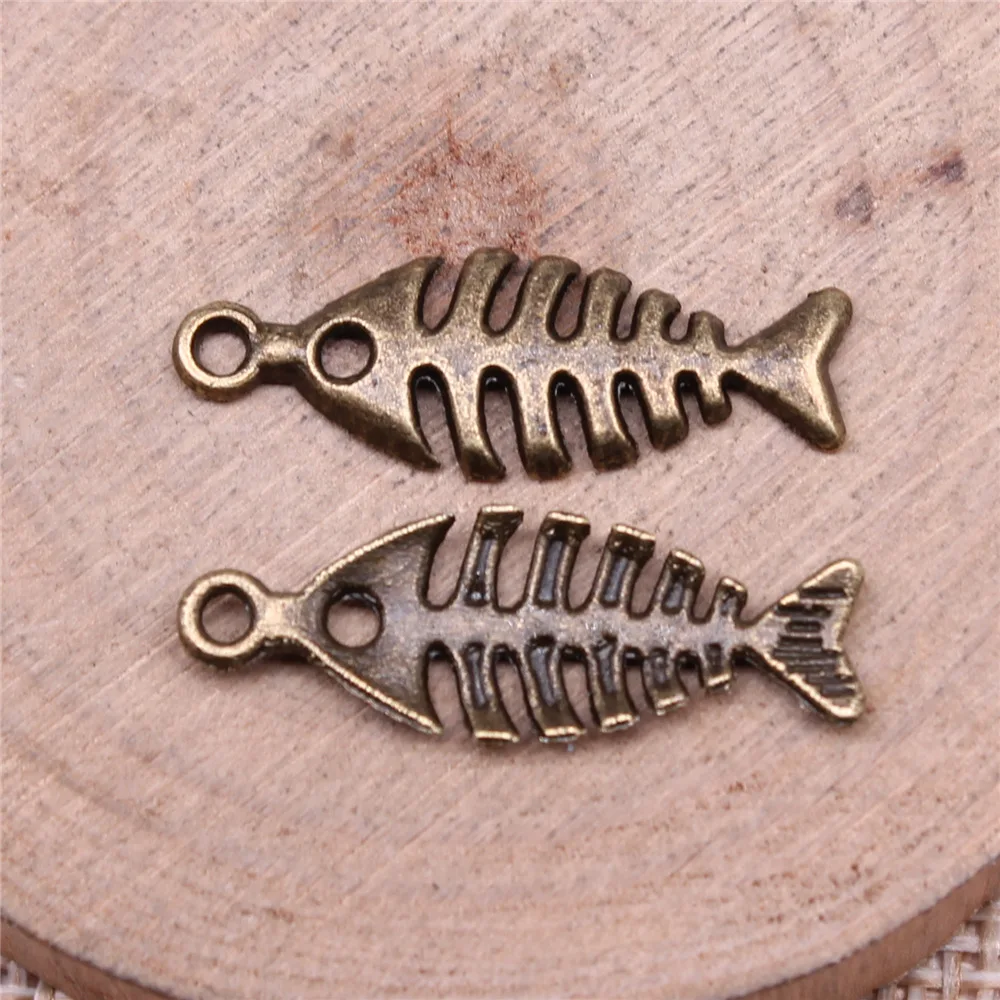 40pcs 26x9mm(1.02x0.35inch) 2 Colors Antique Bronze Color Antique Silver Color Fish Bone Charms Jewelry Making Materials