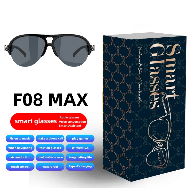

F08MAX New PC Material Semi-Rimless Wireless Bluetooth Sunglasses Hands Free Calls Music Fashion Sunglasses Outdoor Sports