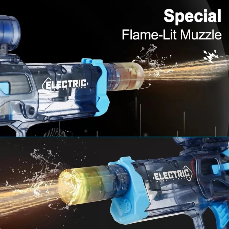 Flame Continuous Firing Electric Water Gun Toys Transparent High-pressure Bursts Strong Automatic Water Spray Guns Children Gift