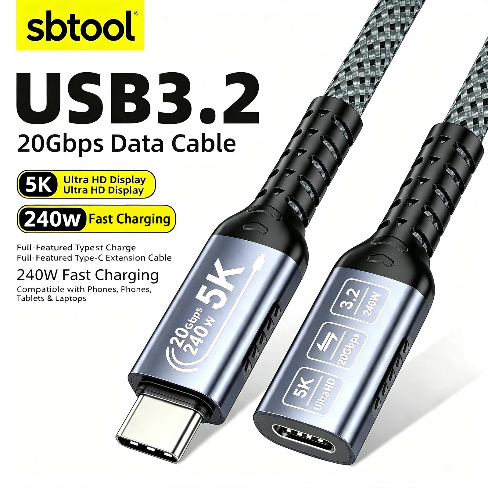 Type‑C Male to Female Extension Cable USB‑C Extender Cord for Laptop Phone Tablet Docking Station Adapter