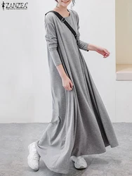 ZANZEA Women Autumn Long Dress Casual Oversize Sundress Vintage Solid Loose Knitted Dresses O-Neck Long Sleeve Holiday Vestidos