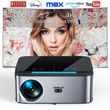 HORLAT 25000 Lumen Android Beamer Outdoor 3D Cinema Full HD 1080P 4K Video Auto Keystone Home Theater WiFi Proyector portatile