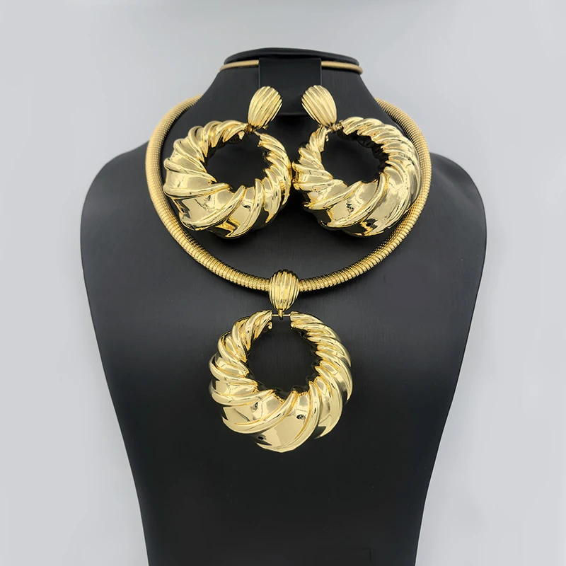 African Necklace Drop Earrings Big Size Pendant Nigerian Jewelry Sets For Ladies Bridal Party Wedding Jewellery image 2