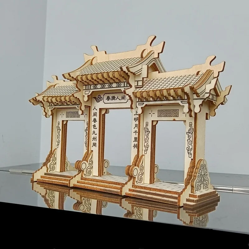 3D ไม้ปริศนาอาคารของเล่นจีนโบราณ Torii แผนที่ Archway ไม้จีนสถาปัตยกรรมที่ดี Woodcraft Construction Kit