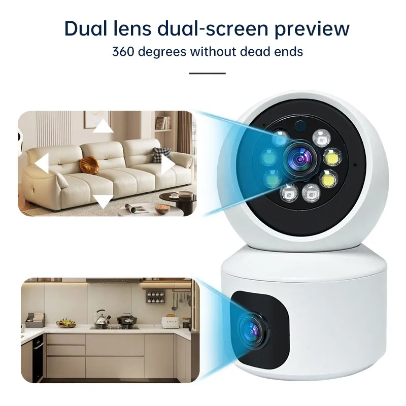 4MP PTZ WiFi Camera Dual Screen Smart Home Secuiry Baby Camera AI Tracking Two-way Audio Color Night Vision HD CCTV Surveillance