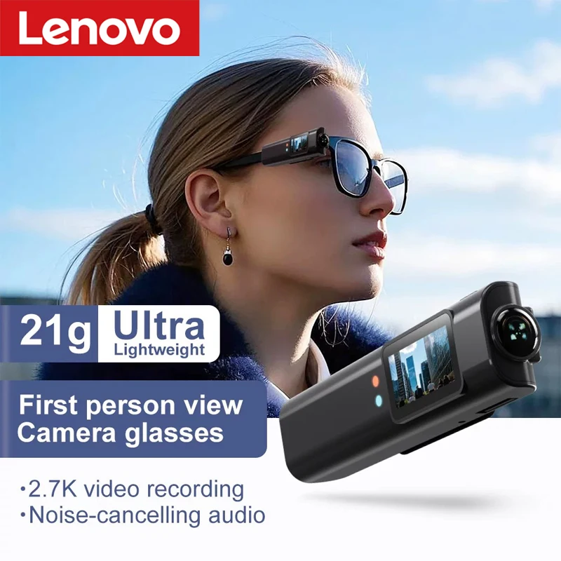 Câmera de Ação Mini Lenovo 4K HD, Gravador VLOG, Tela Rebatível, Anti-vibração, Lente Grande Angular, Câmera para Óculos de Ciclismo e Esportes