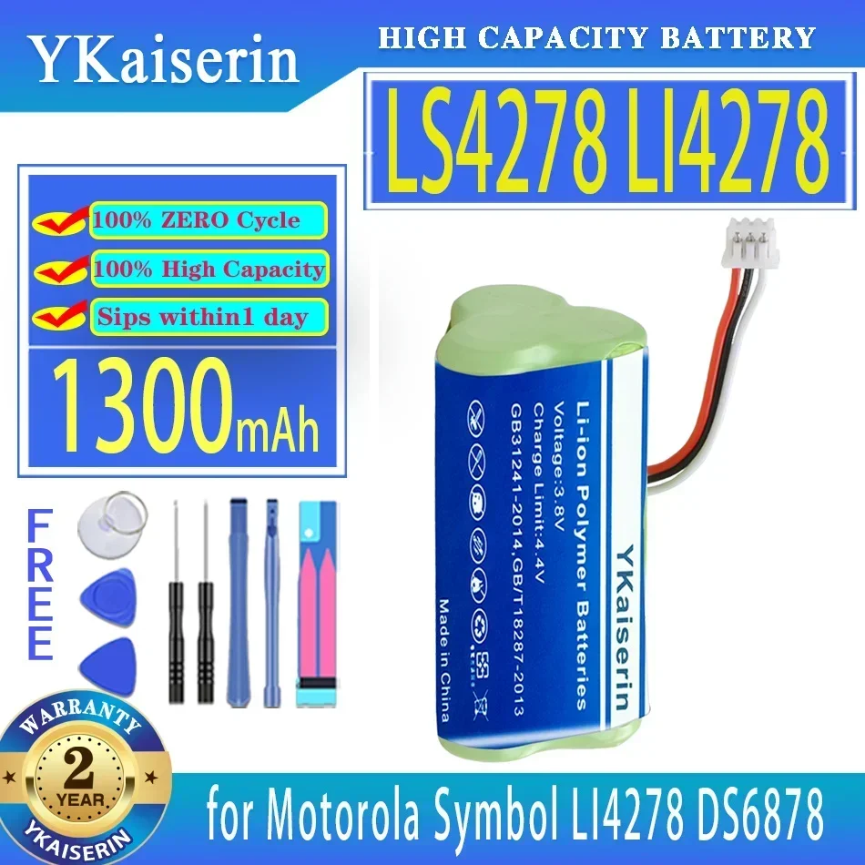 

Аккумулятор ykaisin LS4278 1300 мАч для Motorola Moto Symbol LI4278 DS6878, сканер штрих-кодов 82-67705-01, BTRY-LS42RAAOE-01 Bateria