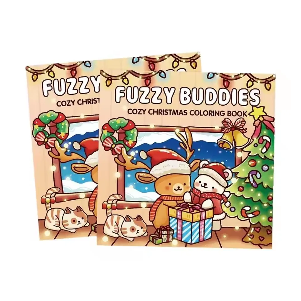 Fuzzy Buddies Cozy Christmas Coloring Book Adorable Animal Characters Cute Objects Stress Relief Relaxation Adult Kids Activity