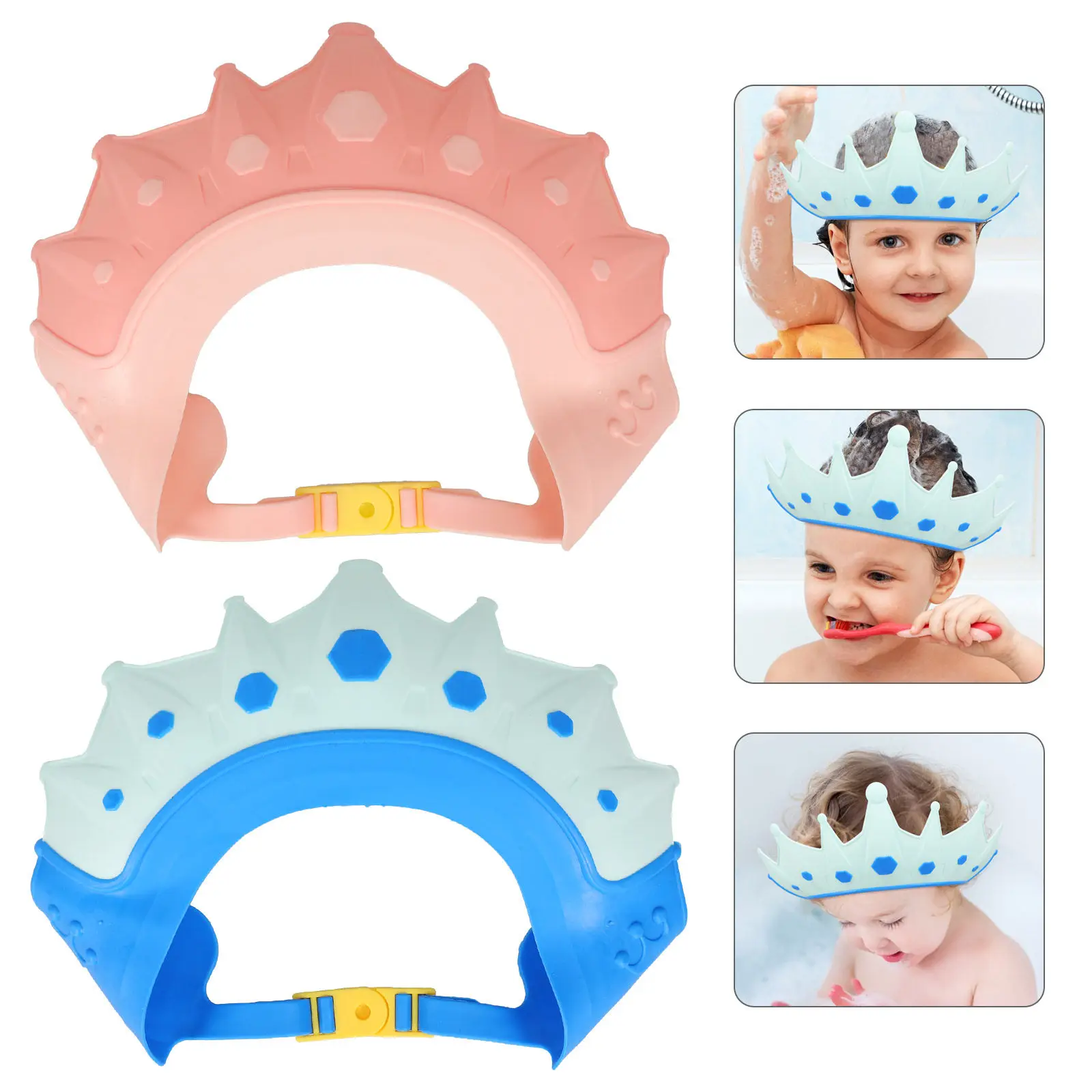 

2Pcs Baby Shower Cap Adjustable Soft Silicone Bath Visor Toddler Hair Washing Shield Splashproof Ear Protection
