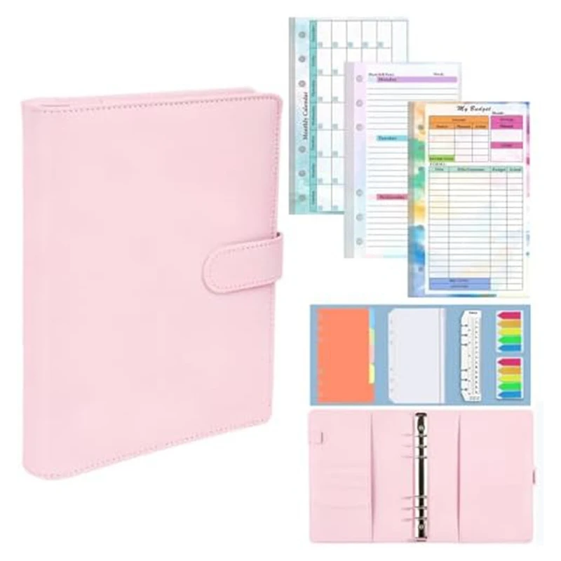 Top-A6 Goal Planner PU Leather Storage Pouch Notebook Undated Weekly And Monthly Daily 6 Ring Activity Chart Planner