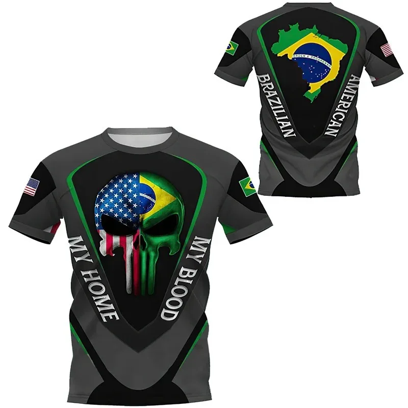 Brazil Flag Soccer 3D Harajuku Print Men's Children Sports Casual Short Sleeve Crew Neck Even Size DIY Summer Jersey Comfortable