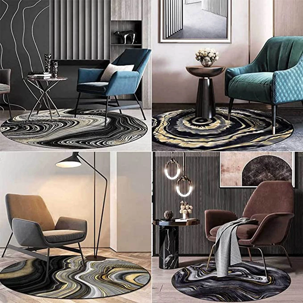 

CLOOCL Modern Abstract Flannel Round Carpets 3D Marble Pattern Area Rugs for Living Room Mat Bedroom Rug Non-slip Floor Mat