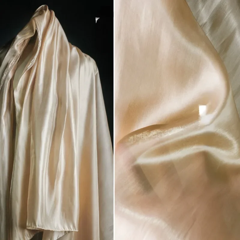 

Apricot Star Satin Cloth Shimmer Glossy Silky Creative Wedding Dress Trench Coat Skirt Background Designer Fabric