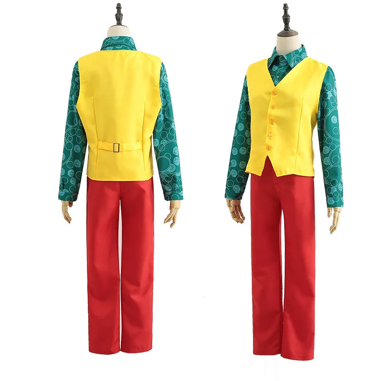 New Design DC The Joker Clown Cosplay Pudding Full set Costume Red Yellow Suit Halloween Man