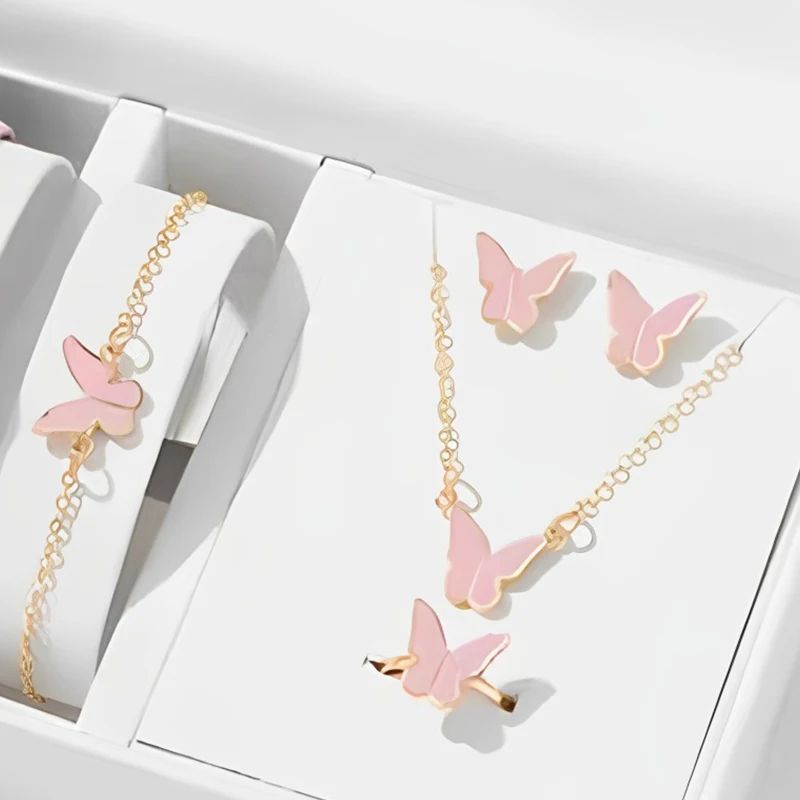 5PCS Hot Selling Fashion Insect Butterfly Jewelry Set Acrylic Animal Ladies Luxury Gold Plated Accessories High Quality