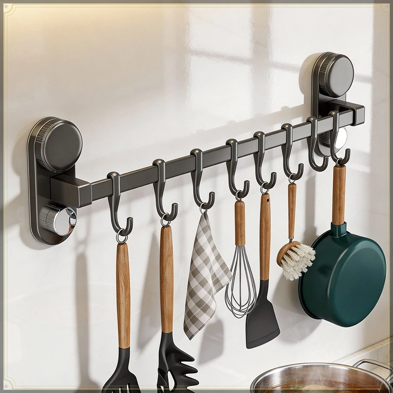 Suction Cup Kitchen Hook Rack Punch Free Carbon Steel Wall Mount Strong Load Bearing Multifunctional Kitchen Storage Organizer