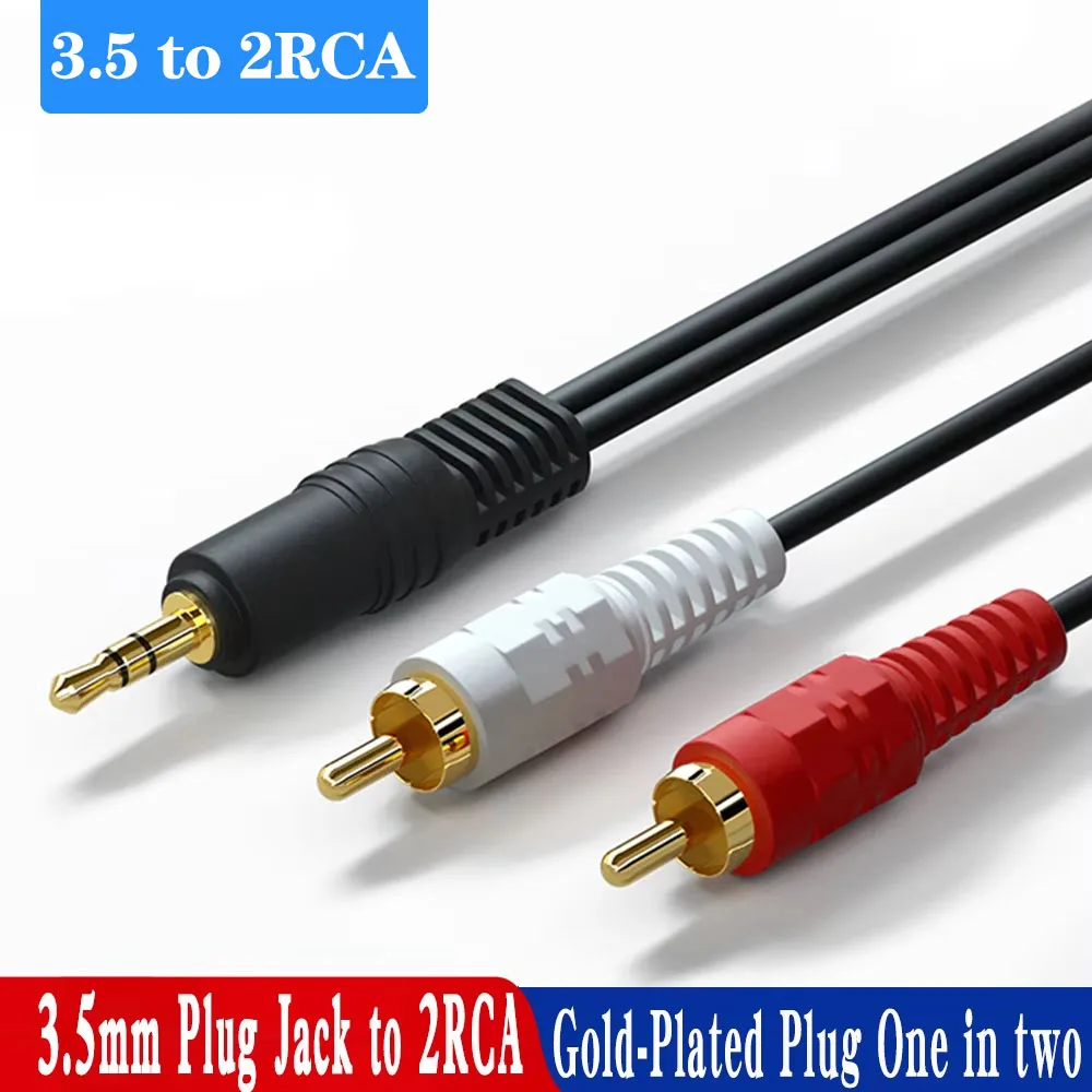 Vergoldetes 3,5-mm-Klinkenstecker auf 2RCA-Stecker Stereo-Audio-Splitterkabel für Mobiltelefone, Tablets, PCs, Lautsprecher, Fernseher, Audio-AUX-Leitung