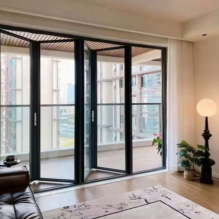 Balcony Living Room Partitioned Accordion Folding Door Easily Open The Aluminum Frame Glass Folding Doors Indoor Fold Able Doors