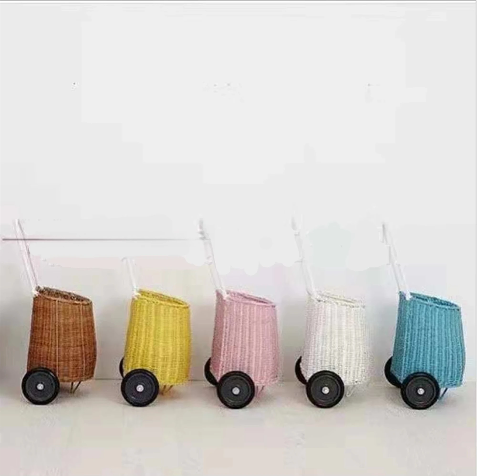 INS New Rattan Storage Basket Kids Shopping Trolleys Shopping Cart
