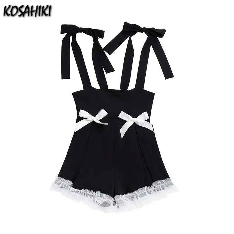 KOSAHIKI Japanese Style Gothic Lolita Sets Girly Sweet Kawaii Bow Tulle Patchwork Shorts Pants White Blouse Women Cute Outfits