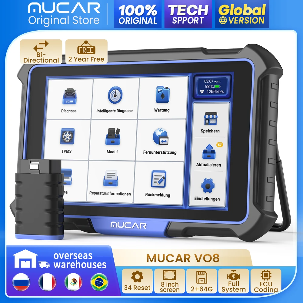 

MUCAR VO8 OBD2 Professional diagnosis tools Automotive Scanner full systems 34 resets active test ECU coding bi-directional scan