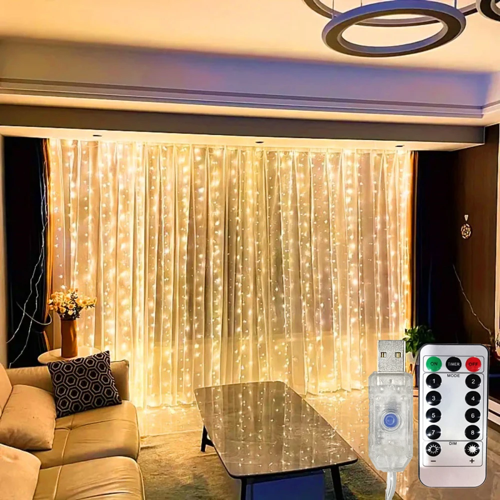 

USB String Lights Holiday Wedding Fairy Light Garland Lights for Bedroom 3/4/6M Remote Control Curtain LED Christmas Decoration