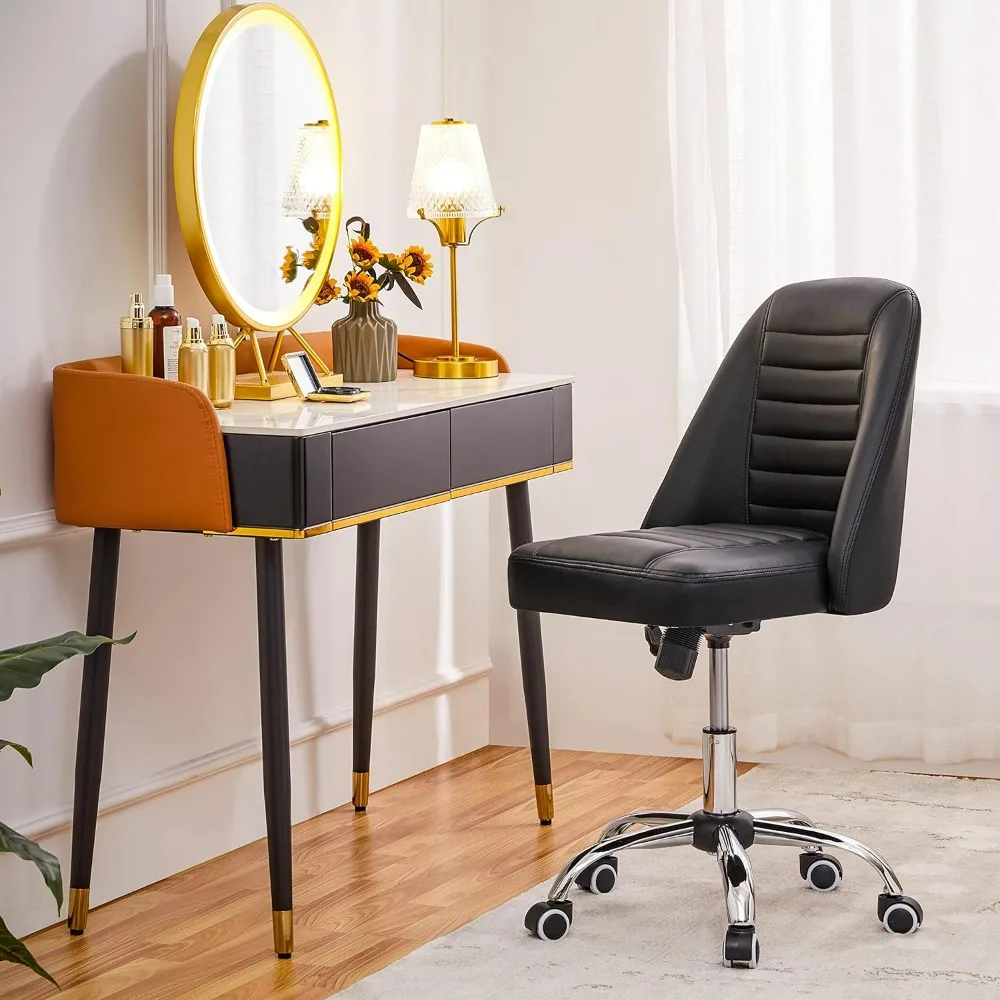 PU Leather Armless Office Chair, Mid Back Desk Chair,Computer Task Chair, Modern Vanity Chairs