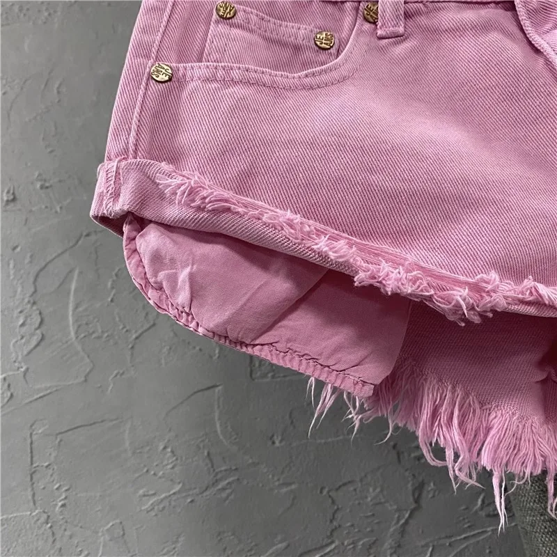 Sexy Women's Denim Shorts Streetwear Spring and Summer 2025 New Fashionable and Versatile Pocket Wide Leg Half Pants for Female