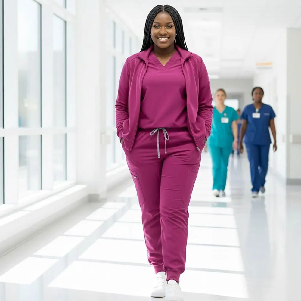 Ensemble de blouses d'infirmière 3 pièces d'hiver – Veste épaisse et chaude à manches longues, vêtements de travail pour infirmières, ensemble de travail pour l'hôpital