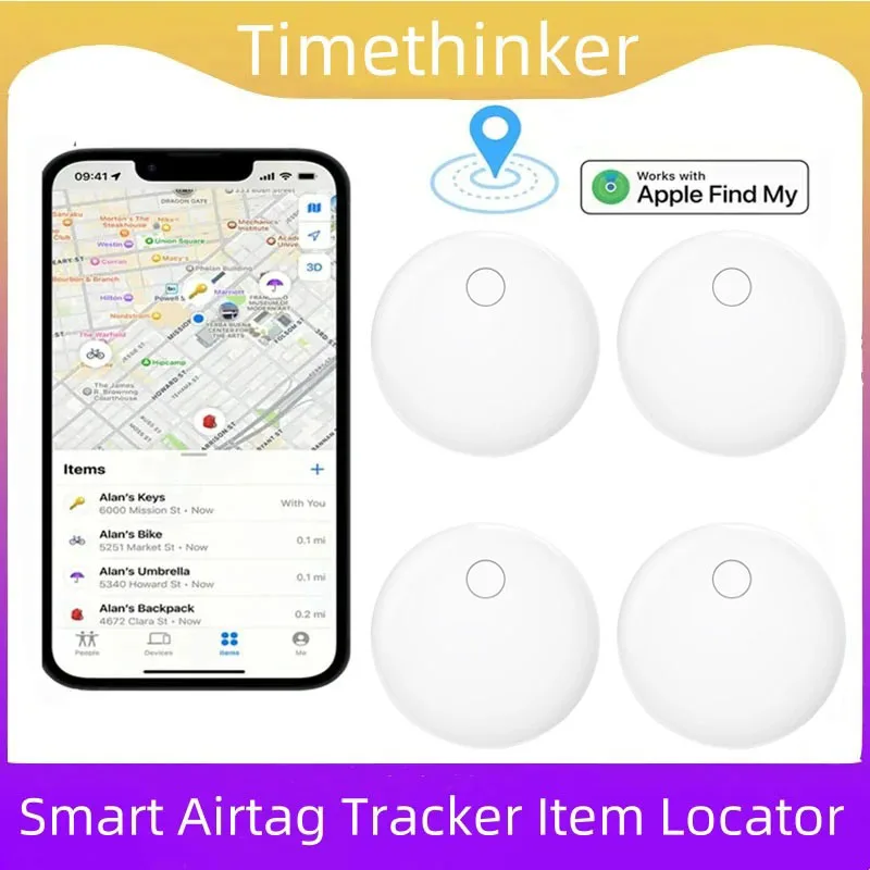 

Timethinker Bluetooth Key Finder GPS Airtag work with Apple Find My Global Network Smart Air Tag Tracker Locator for IOS for Bag