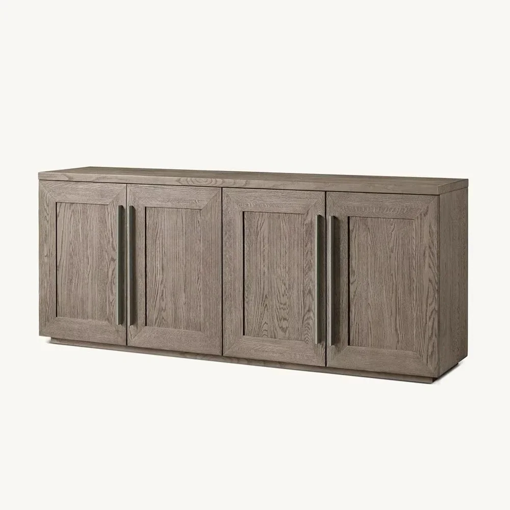 Modern Solid Oak 4 Door Cupboard Display Cabinet