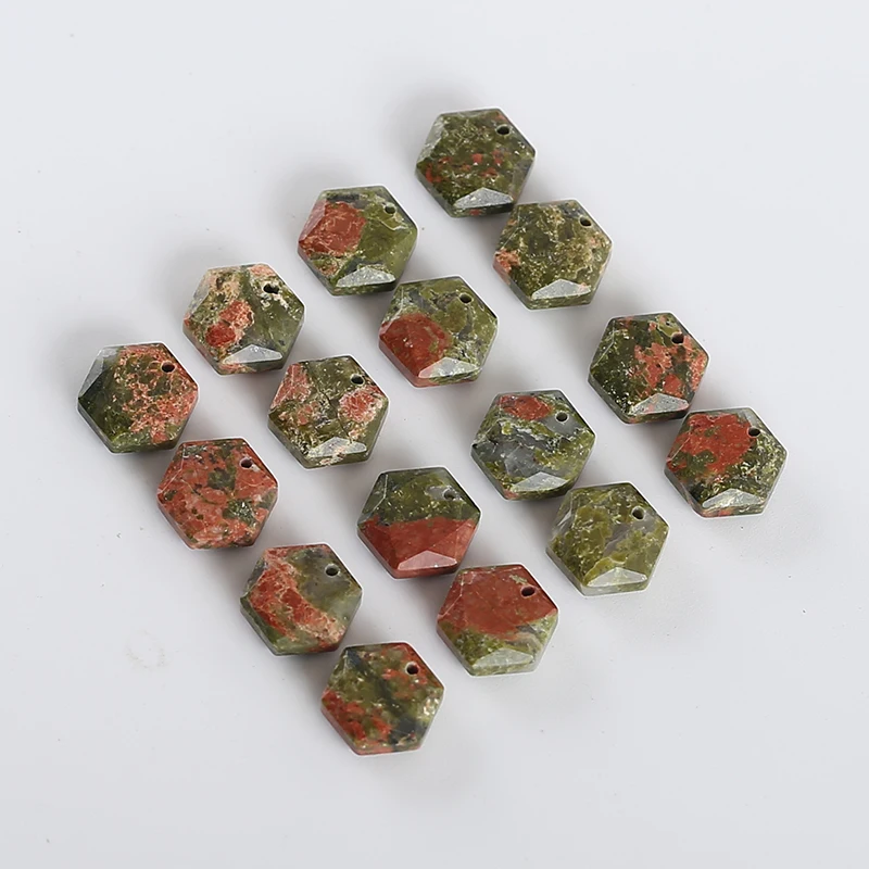 Wholesale Natural Unakite Jasper Hexagon Faceted Earrings Beads For Jewelry Making, Fashion DIY Earring Stone Jewelry