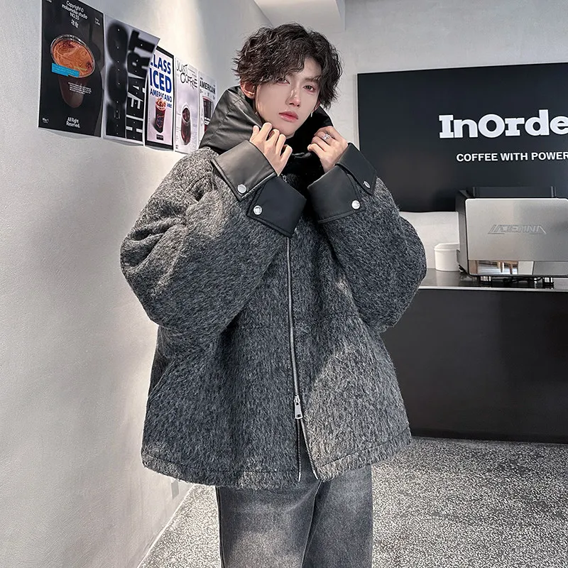 

Thiened Removeable Hooded Winter Jaet Men Women Cotton Woolen Coat Faionable Casual Sle Urban Sle Polyester Fiber