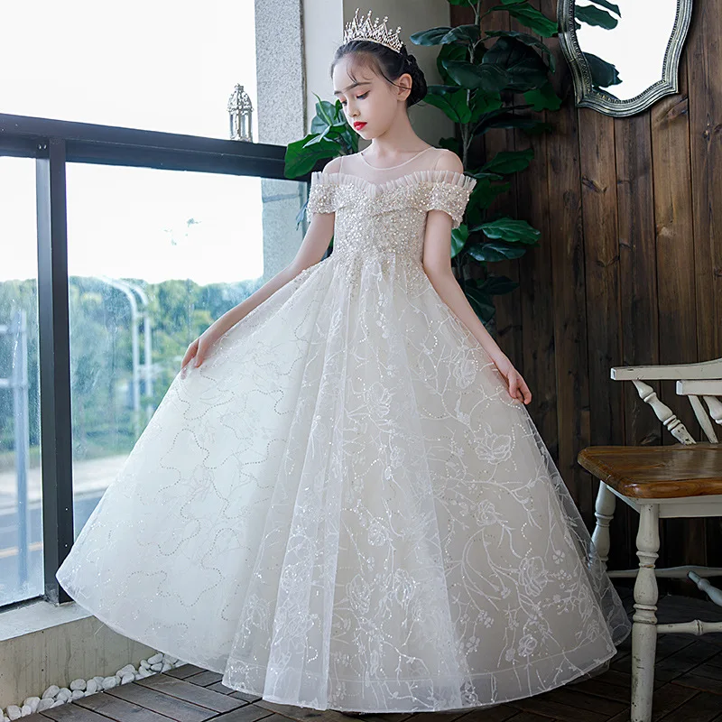 Kids Wedding Guest Dresses for Little Girl 2 To 7 12 Year Elegant Party Formal Long Dress Child Clothes Luxurious Birthday Frock