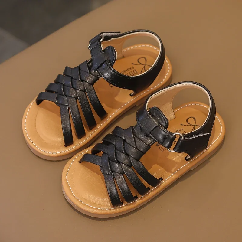 Children Cross Weave Leather Sandals Toddler Boys Little Girls Beach Shoes Kids Baby Sport Sandalias Infant 3-6Y Flats Summer