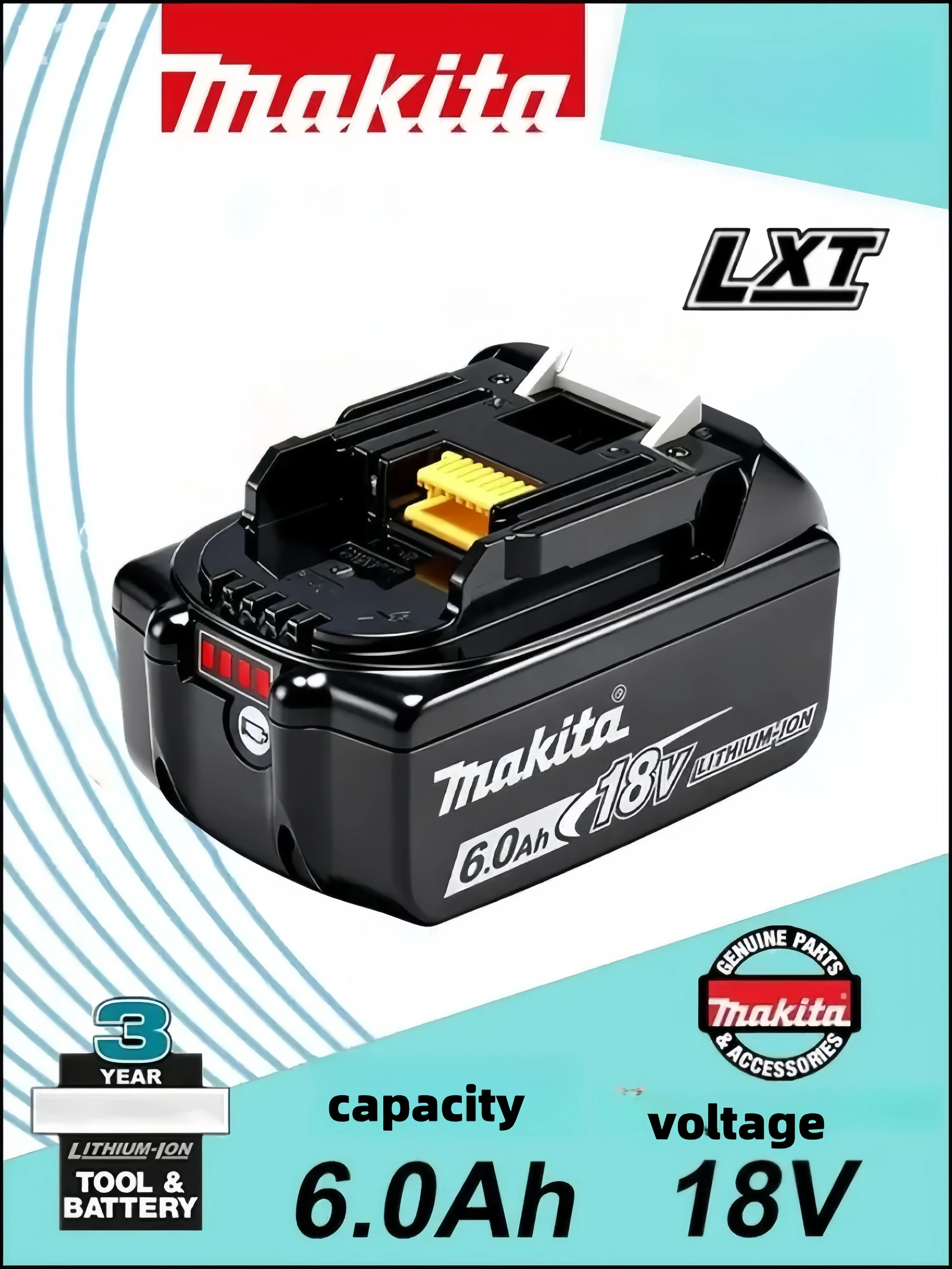 

BL1860 6.0Ah 18V Original Makita Lithium Battery, Compatible with BL1850 BL1840 BL1830B BL1815 LXT Cordless Tools