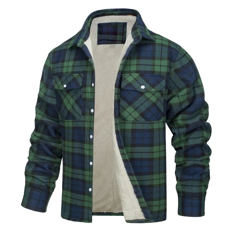 Men Harajuku Plaid Shirts Jackets Loose Shirts Coats New Male Long Sleeve Basic Casual Fleece Shirts Jackets European Style 5XL