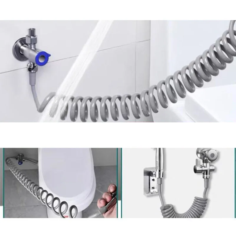 Toilet Bidet Sprayer Telephone Line Flexible Shower Hose Spring Plumbing Hoses Stainless Steel Connector Head Telescopic Tube