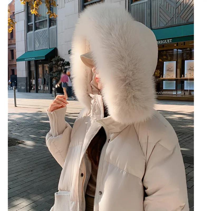 Korean Down Jacket Women\'s 2023 New Winter Real Fox Collar collar Thicken White duck down Coat Fashion Warm Female Long Parkas