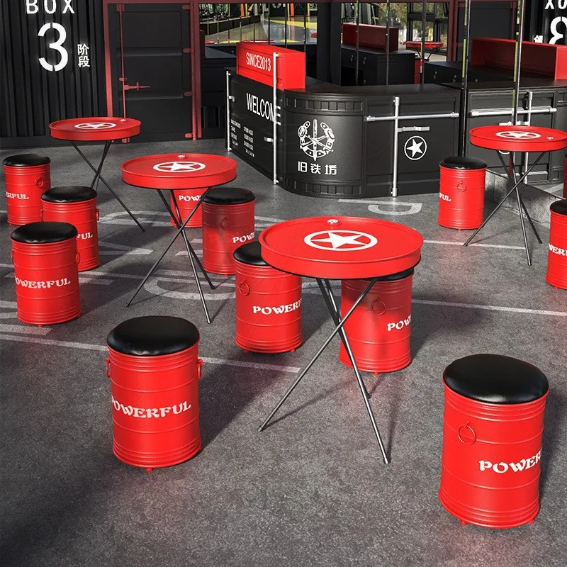 Oil barrel wine bar table and chair combination bar milk tea shop round table balcony wrought iron table