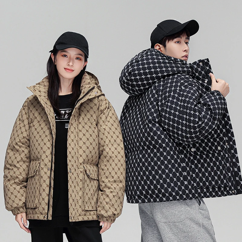 Winter New Down Coats Puffer Jacket Women Casual Stylish Print Couple Outerwears Thickened Loose Warm Hooded Snow Down Jackets