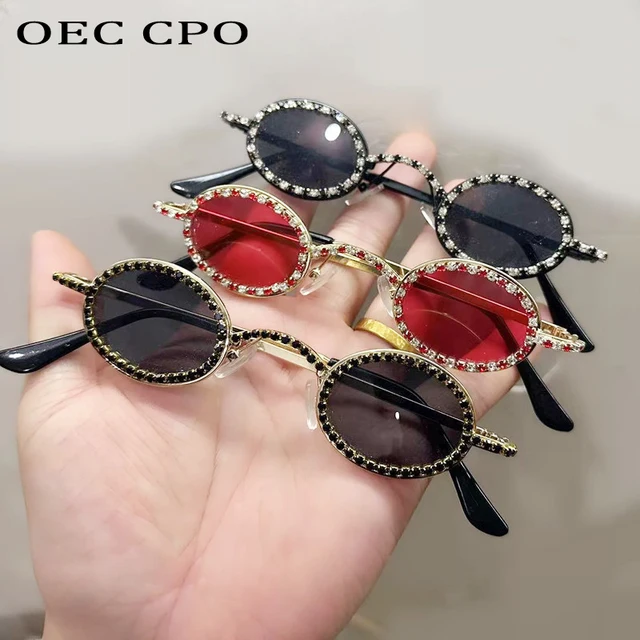 Diamentowe okrągłe okulary przeciwsłoneczne damskie luksusowej marki Rhinestone modne punkowe kobiece okulary przeciwsłoneczne Ins popularne modne małe okulary w odcieniach