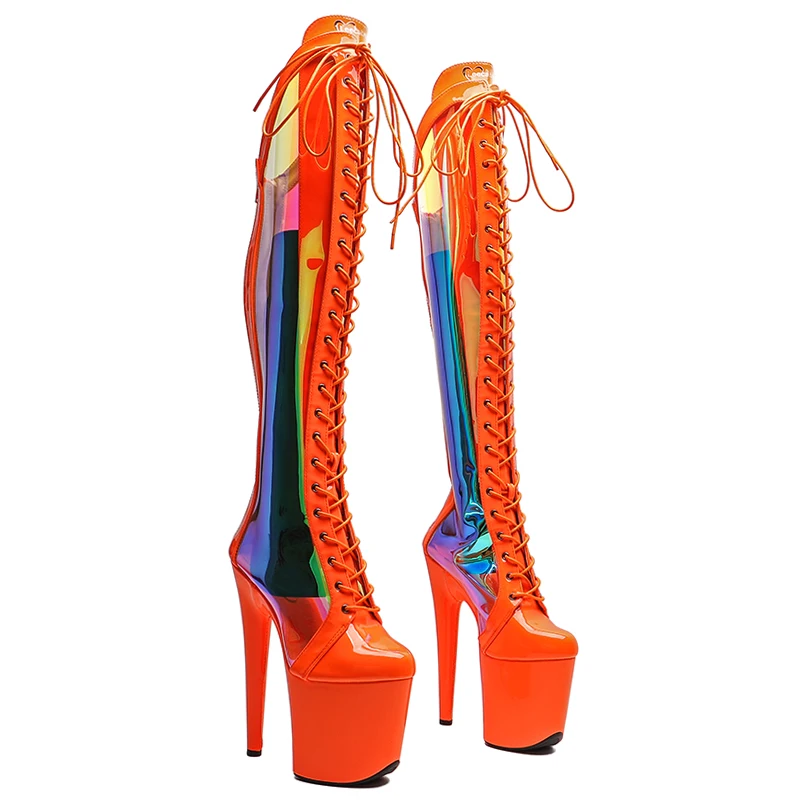 Leecabe  20CM/8inches TPU with patent Trend fashion party stripper heel High Heel platform Pole Dance boot