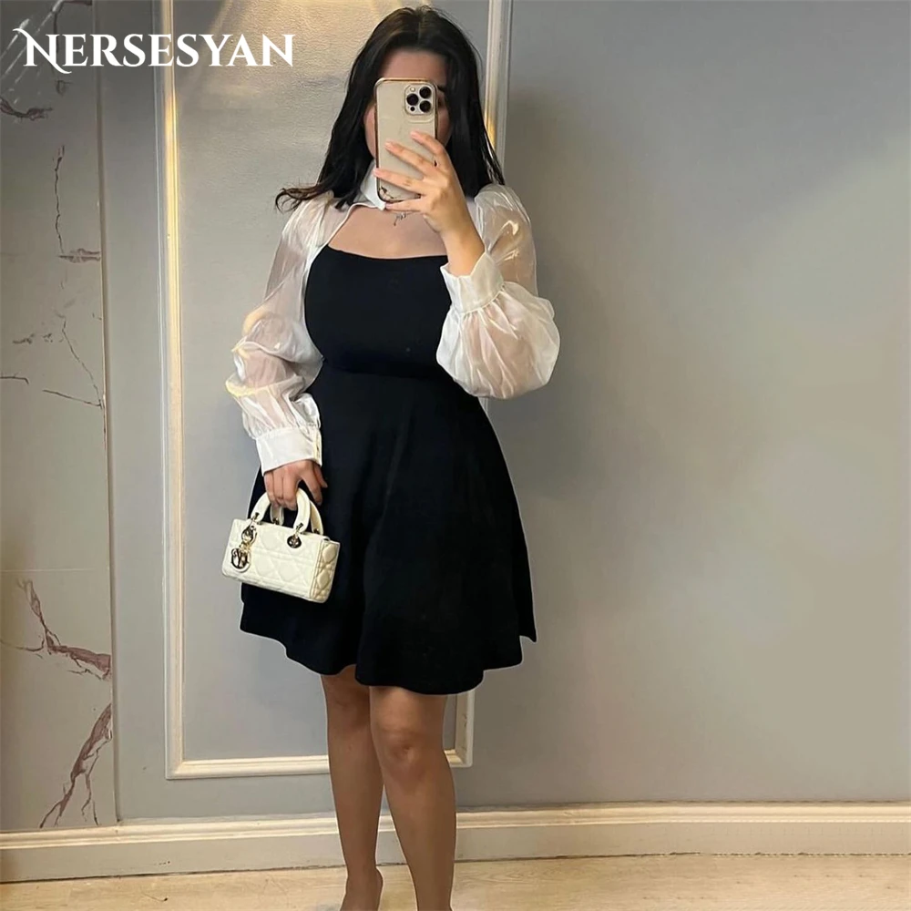 

Nersesyan Luxury Satin Party Gowns For Occasional Prom A-Line Mini Solid Evening Dresses With Sleeves Graduation Homecoming 2024