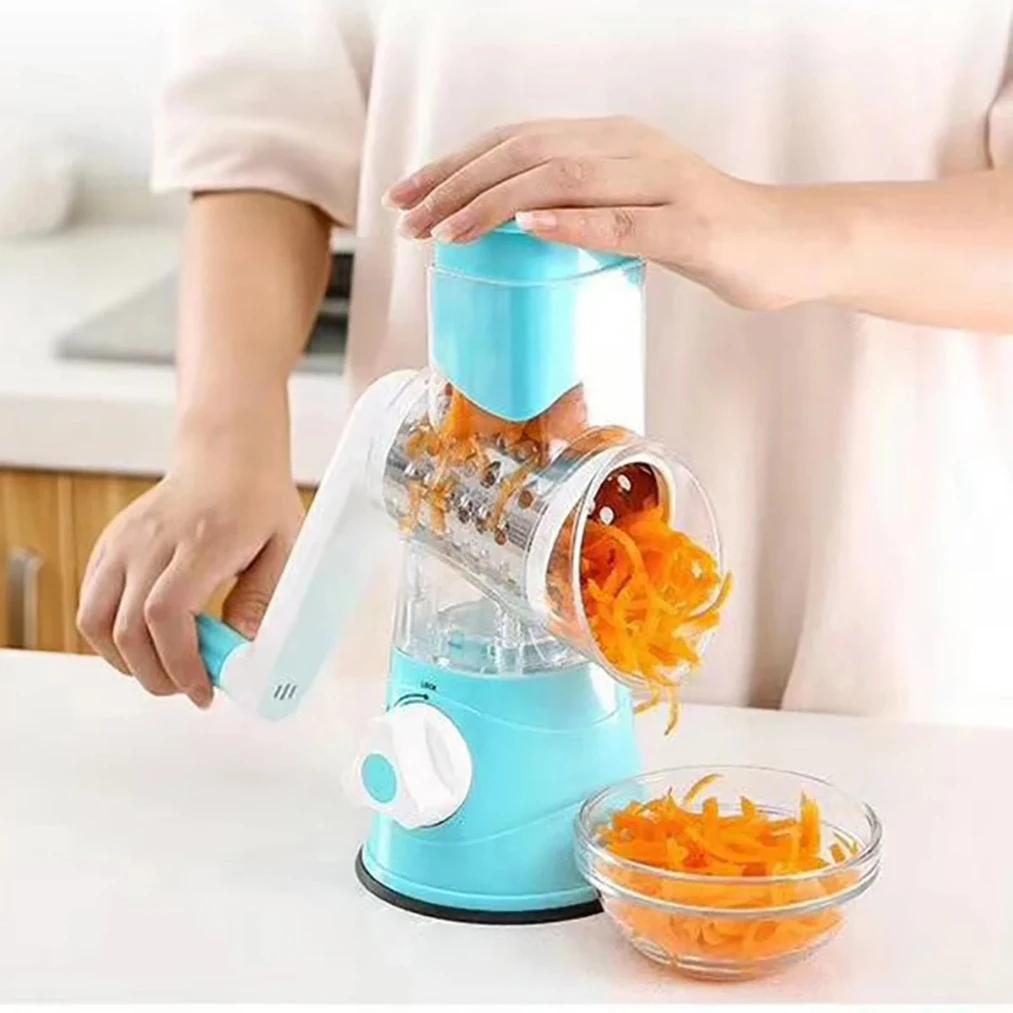 

Multifunctional Vegetable Slicer Shredder Cutter Tool 3 Sharp Drums Manual Hand Operated Grater Cheese Peanut Cookie Chopper