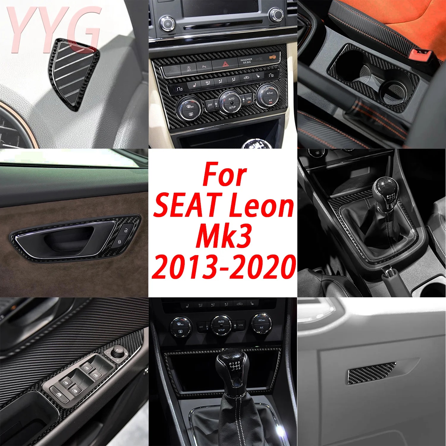 Car Central AC Button Rear Air Outlet Frame Gear Shift Window Lift Panel For SEAT Leon 2013-2020 Interior Accessories Sticker