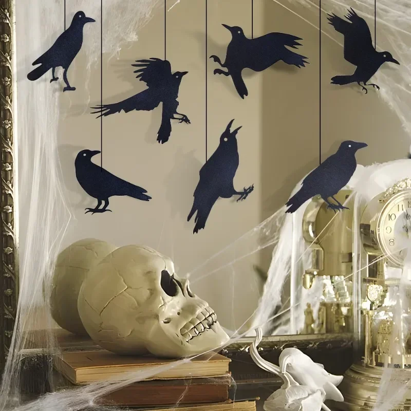 9/45PCS Halloween Decor Stickers Black Crow Bird Wall Door Window Hanging Ornaments Halloween Party DIY Horror Decoration Props