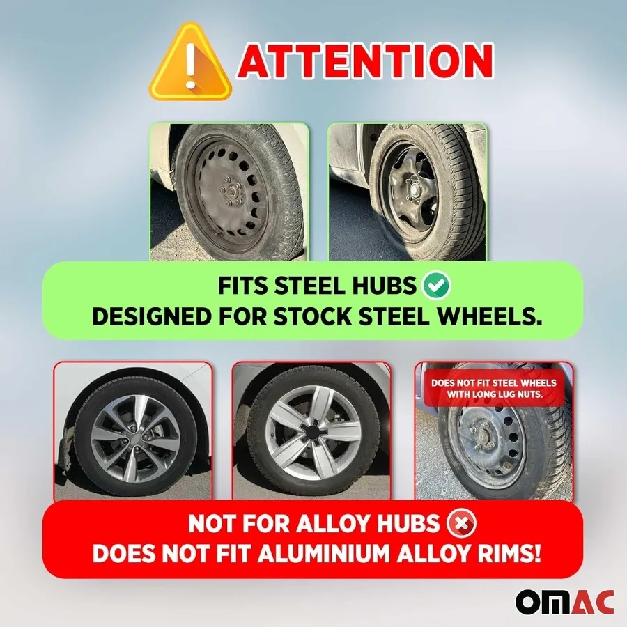 Gris con tapas de buje gris claro Juego de 4 tapas para Rines de 14 cubiertas de rueda premium Juego de cubiertas de llanta R14 de 14 pulgadas Snap On Durab