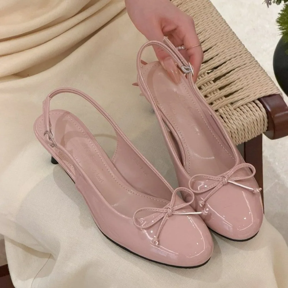 

Summer Round Toe Women High Heels Fashion Butterfly-Knot Female Pumps New 2026 Footwear Slingbacks Ladies Mid Heels Sandals